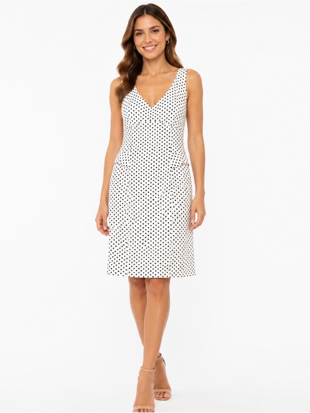 NWOT Guess poplin white dress w black polka dots